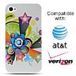 Premium Hard Design Crystal Case Cover for Apple iPhone4, 4th Generation, 4th Gen - White Flower Star Bursts Print