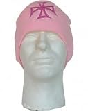 Outer Rebel Fashion Beanie- Pink with Fucshia Iron Cross