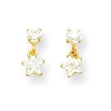 14k 3mm CZ (Cubic Zirconia) with Dangling CZ (Cubic Zirconia) Star Earrings