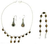 Bracelet Earring and Necklace Sets Sterling Silver and Tiger'seye Gemstones Handmade Indian Jewelry (gnklcs266)