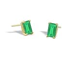 14K Yellow Gold Genuine Emerald-cut Emerald Stud Earrings