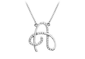 Diamond Letter A Script Initial Pendant : 14K White Gold - 0.15 CT Diamonds