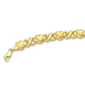 14k Yellow Hugs and Kisses Heart Bracelet - 8 Inch by JewelryWeb