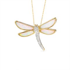 Gordon's Jewelers Lab-Created Opal Dragonfly Pendant with Diamond Accents in 14K Gold opal rings