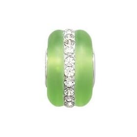 August Birthstone Peridot Frosted Glass and Crystal Bead for European Charm Bracelet
