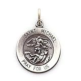 Saint Michael - Small Round Sterling Silver St. Michael Pray for Us Medal Pendant