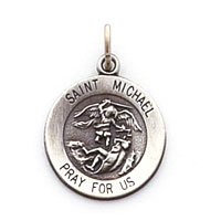 Saint Michael - Small Round Sterling Silver St. Michael Pray for Us Medal Pendant under The Jewelry Store