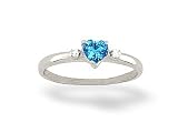14K White Gold Genuine Heart Blue Topaz and Diamond Ring