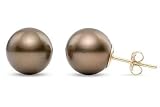 9-10mm Chocolate Cultured Tahitian Pearl 14K Gold Earrings