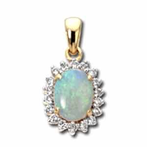 14kt Gold Opal and Diamond Pendant