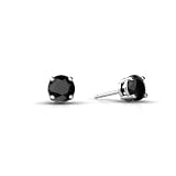 14K White Gold Genuine Round Black Onyx Stud Earrings