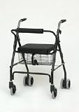 Aluminum Rollator with Pushdown Brakes & Basket - Black