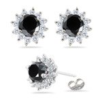 210JAVV%2BRdL. SL160  2.48 3.26 Cts Black Diamond & 0.72 Cts White Diamond Cluster Stud Earrings in Platinum