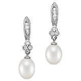 14kt. White Gold, Cultured Pearl & Diamond Drop Earrings