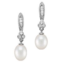 14kt. White Gold, Cultured Pearl and Diamond Drop Earrings by Fred Meyer Jewelers