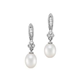 14kt. White Gold, Cultured Pearl and Diamond Drop Earrings by