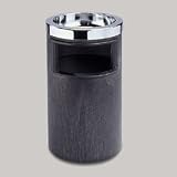 Smoking Urn Trash Receptacle - Black with Chrome Ashtray Top and Side Refuse Opening