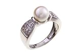 14K White Gold Pearl & Diamond Ring