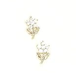 14k Yellow Clear CZ Childrens Standing Flower Earrings