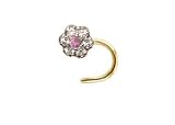 Flat Fitting - Nickel Free - High Quality Flower Nose Screw Clear and Pink CZ