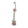 Guitar Belly Button Ring Surgical Steel with Pink Jewels