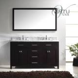 Big Sale Virtu USA MD-2060-WMSQ-WH Caroline 60-Inch Bathroom Vanity with Double Square Sinks in White and Italian Carrera Marble