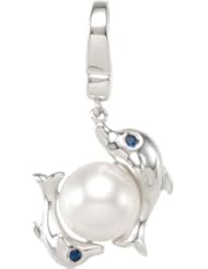 Sterling Silver 08.50- 09.00 mm / 01.70 mm Freshwater Cultured Pearl & Genuine Sapphire Dolphin Charm