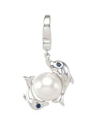 Freshwater Cultured Pearl & Genuine Sapphire Dolphin Charm