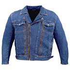 Denim Jacket - Men's Vented Denim Motorcycle Jacket with Removable Armor MJ411 Blue Denim