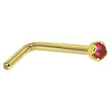Solid 14KT Yellow Gold 1.5mm Genuine Ruby L-Shaped Nose Ring - 20 Gauge
