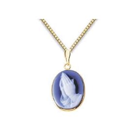Praying Hands Oval Genuine Agate Cameo Pendant by