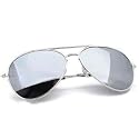 Sunglasses Men's / Women's - Unisex Mirrored Aviator Sunglasses - Silver Fox Sunglasses - Silver Frame Mirrored  Lens + FREE Travel Kit with Protective Zip Case, Cleaning Cloth, Micro Fibre Bag & Matching Sports Cord  Worth &pound;5 - Affordable Sunglasses