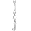 Solid 14k White Gold Cz Initial J Belly Ring