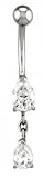 14 karat White Gold Double Pear Drop Belly Button Ring Nickel Free