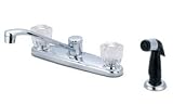 Brushed Nickel 2 Acrylic Crystal Knob Handles Kitchen Faucet 4 Hole Swing Spout, Sprayer