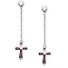 Sterling Silver and Amethyst CZ Cross Dangle Pierced Earrings
