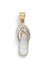 14k Two-Tone Diamond-Cut Light Created Opal Flip-Flop Pendant - JewelryWeb