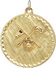 18 Hole Flag with Golf Club and Ball, 14K Gold Charm