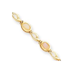 14k Bezel Swirl Opal Bracelet - 7 Inch - 6mm - Box Clasp by