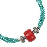 .925 Silver, Turquoise and Red Coral 3-Strand Necklace- 18