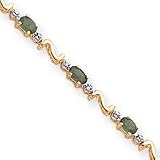 14k Fancy-Link Diamond Emerald Bracelet - 7 Inch