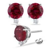 0.04 Ct Diamond and 0.60 Ct Ruby Earrings in 14K White Gold