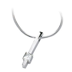14K White Gold Created Moissanite Pendant Slide On 18 Inch Round Snake Chain