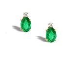 14K Yellow Gold Genuine Oval Emerald and Diamond Stud Earrings