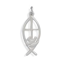 Ichthys Christian Fish Charm with Satin Dove Sterling Silver