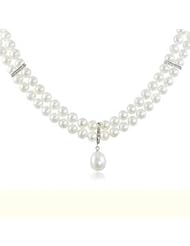 14K White Gold 2 Str Freshwater Pearl Necklace & Enhancer 18" Necklace