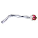 Solid 14KT White Gold 1.5mm Genuine Ruby L-Shaped Nose Ring - 20 Gauge
