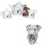 Airedale Terrier Tea Set, Porcelain by Rosalinde