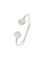 Childrens Sterling Silver CZ Torque Bangle - S00096 - Hearts 12 x 10mm - Diameter 47mm.
