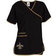 Scrub Dudz Women's NFL Women's Mock Wrap Scrub Top, New Orleans Saints, Small, Black